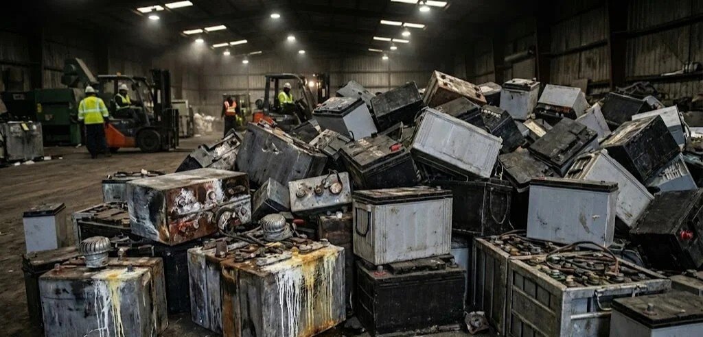 Discarded lead acid batteries collected for regeneration process